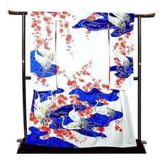 Vintage Silk Silver Brocade  Japanese Ceremonial Kimono, MidCentury 
