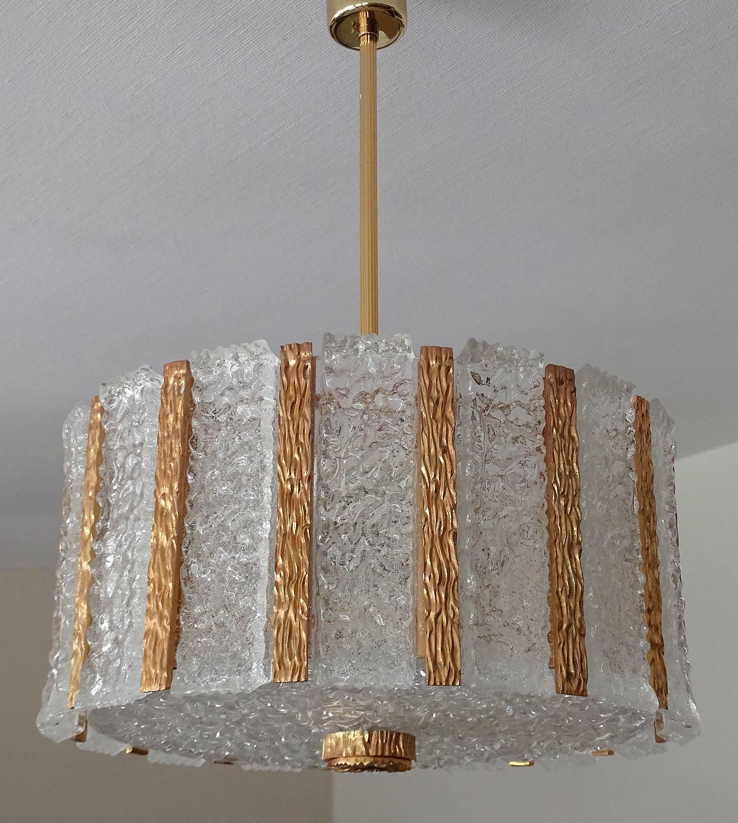 Mid-Century Modern  Kalmar  Bronze Murano Glass Chandelier Pendant Light, Gio Ponti Era
