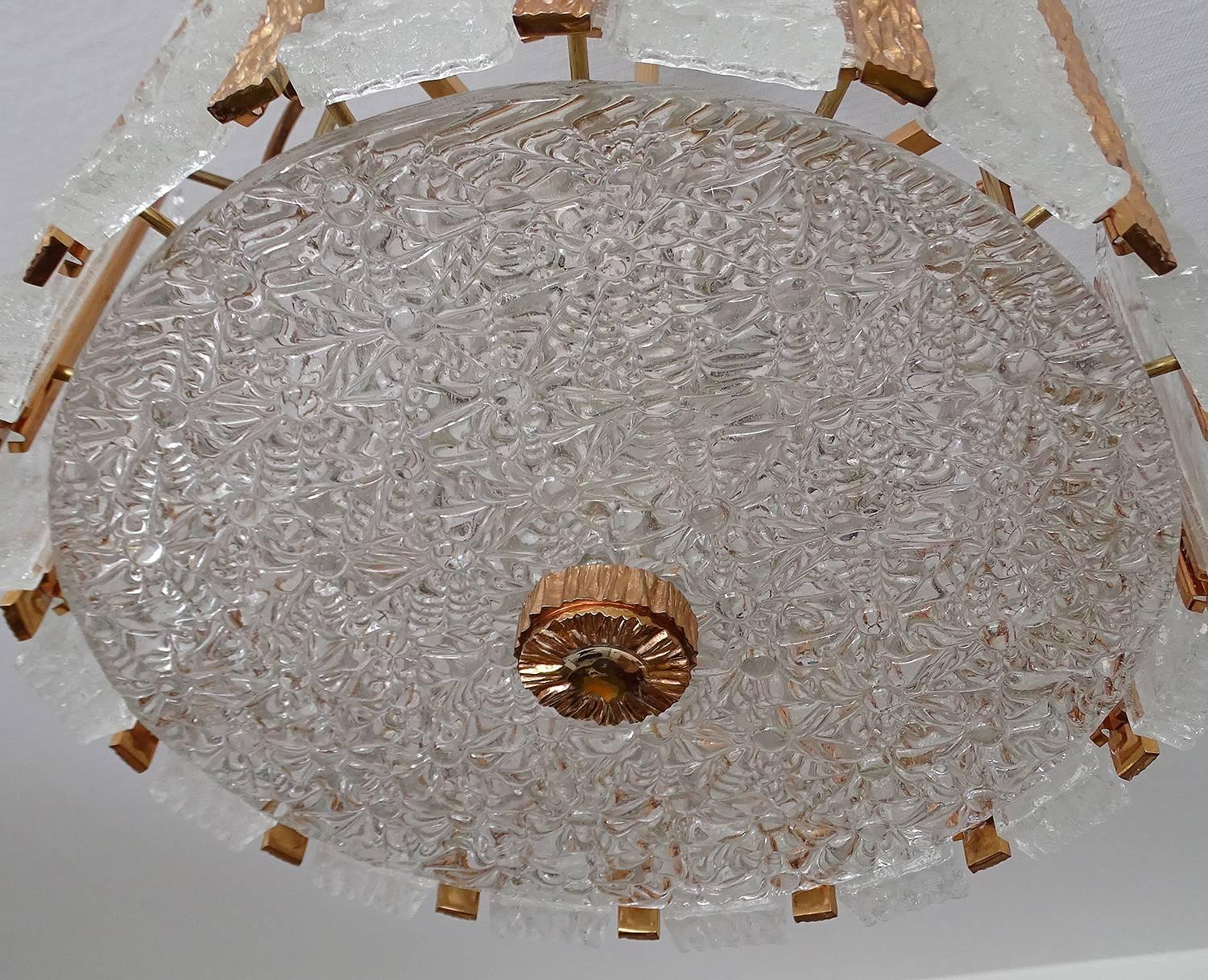Brass  Kalmar  Bronze Murano Glass Chandelier Pendant Light, Gio Ponti Era