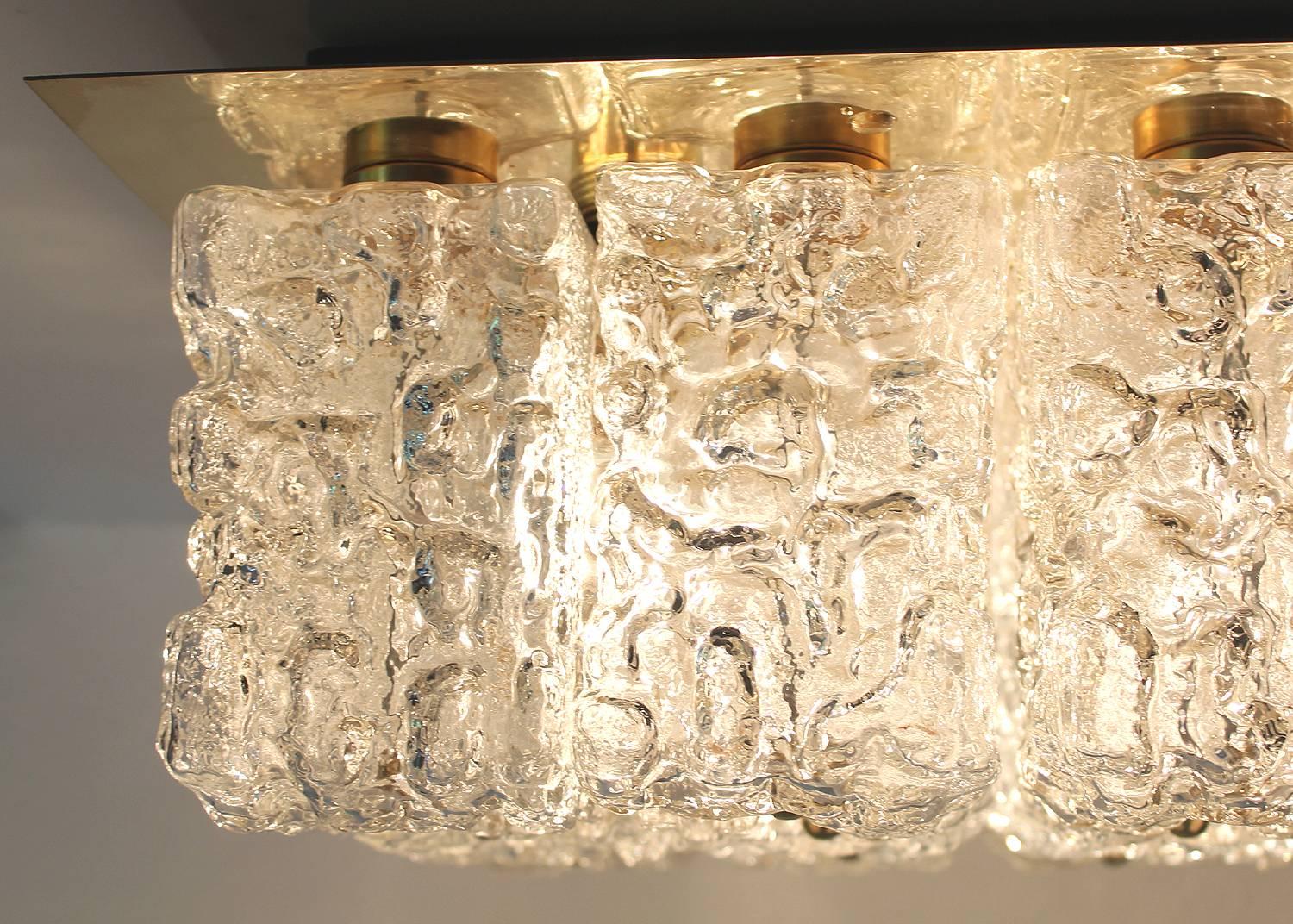  Large MidCentury Square Limburg Brass Glass Ceiling Light, Gio Ponti Era  3