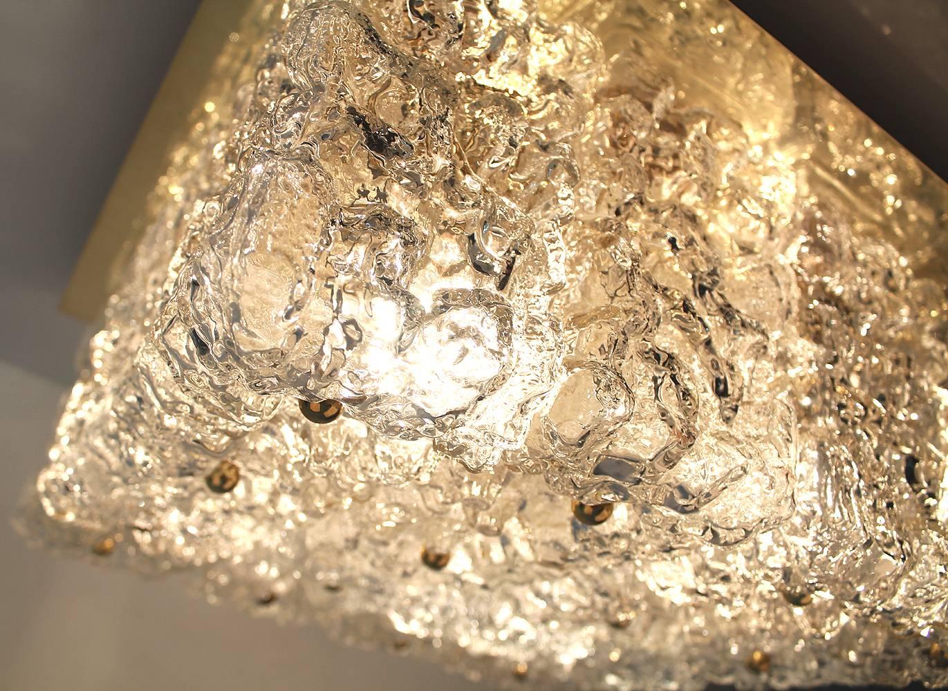  Large MidCentury Square Limburg Brass Glass Ceiling Light, Gio Ponti Era  4