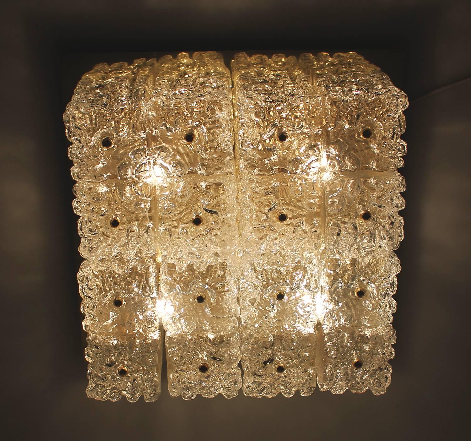  Large MidCentury Square Limburg Brass Glass Ceiling Light, Gio Ponti Era  5