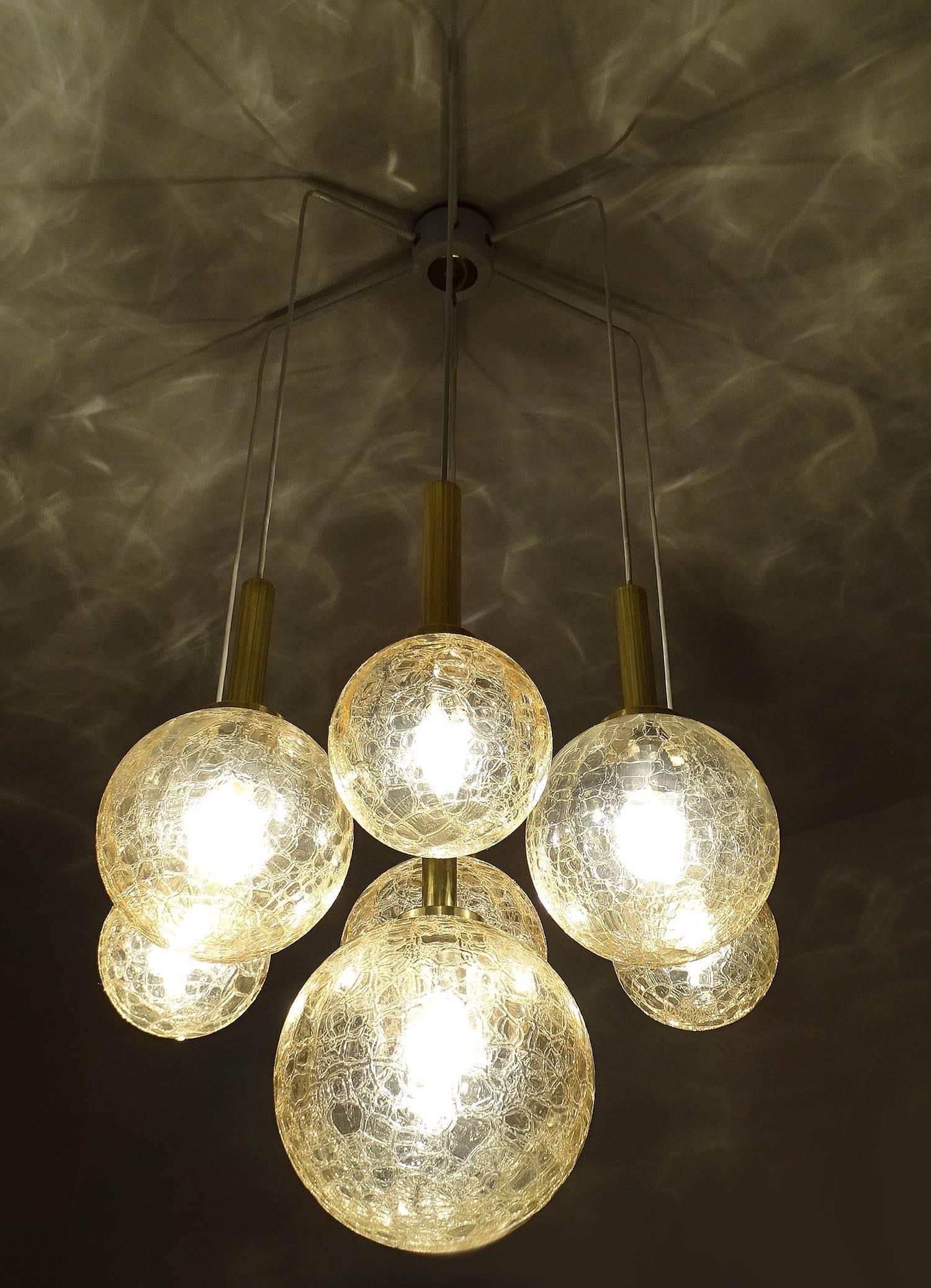 German  Large 7 Lights Doria  Brass Glass Globes Chandelier Pendant Light  