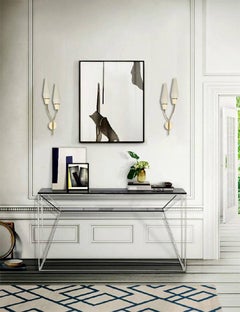 Pair Large Maison Arlus Brass Glass Mirror Sconces,   Stilnovo Gio Ponti Era