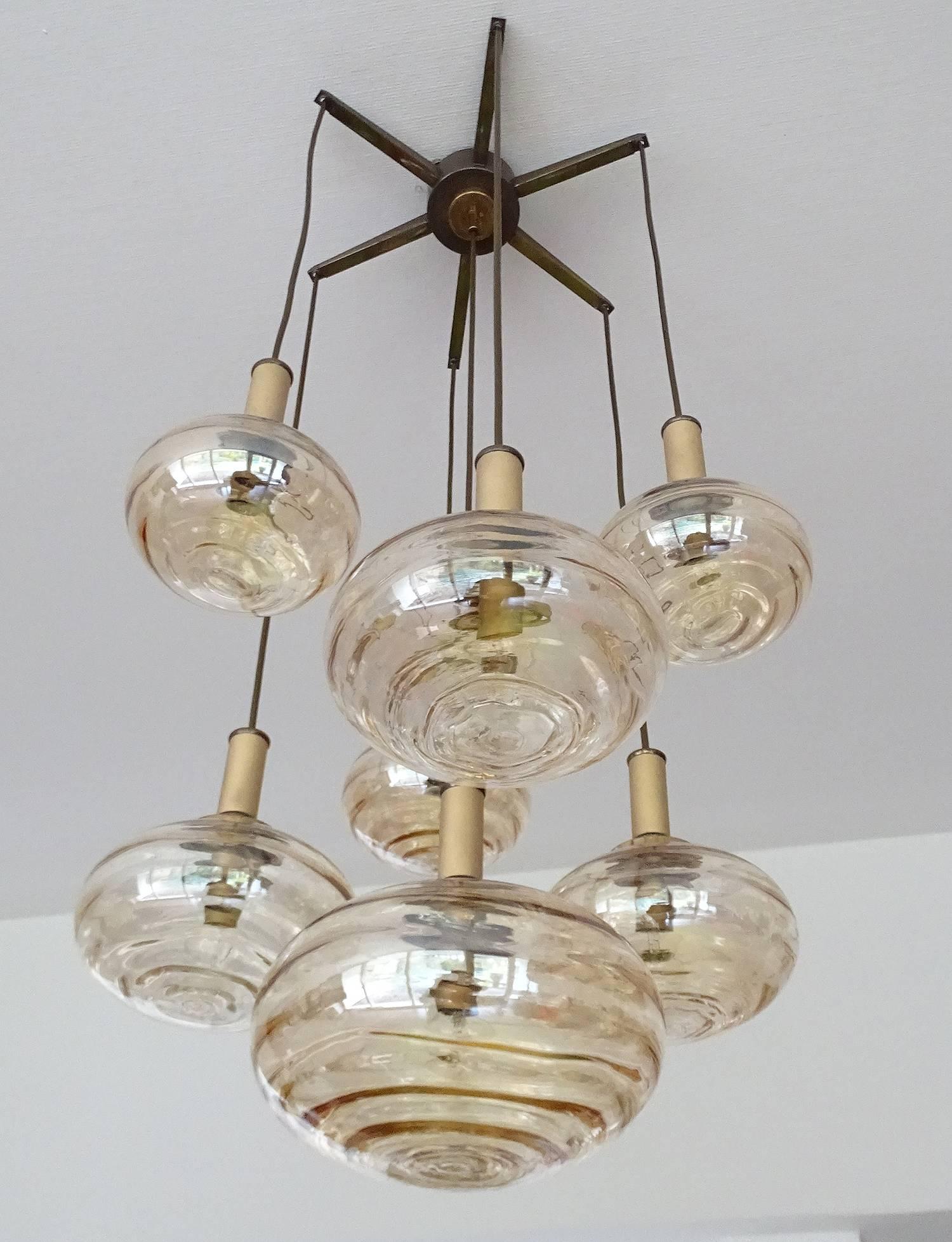 Large 7 Lights Limburg Cascade Overally  Glass Globes Brass Chandelier 1