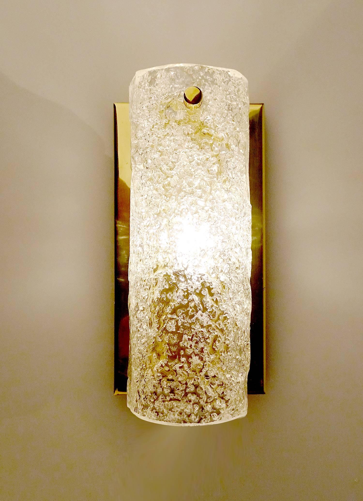 Mid-Century Modern Pair Murano Glass  Brass Mirror Vanity Sconces, 1960s 