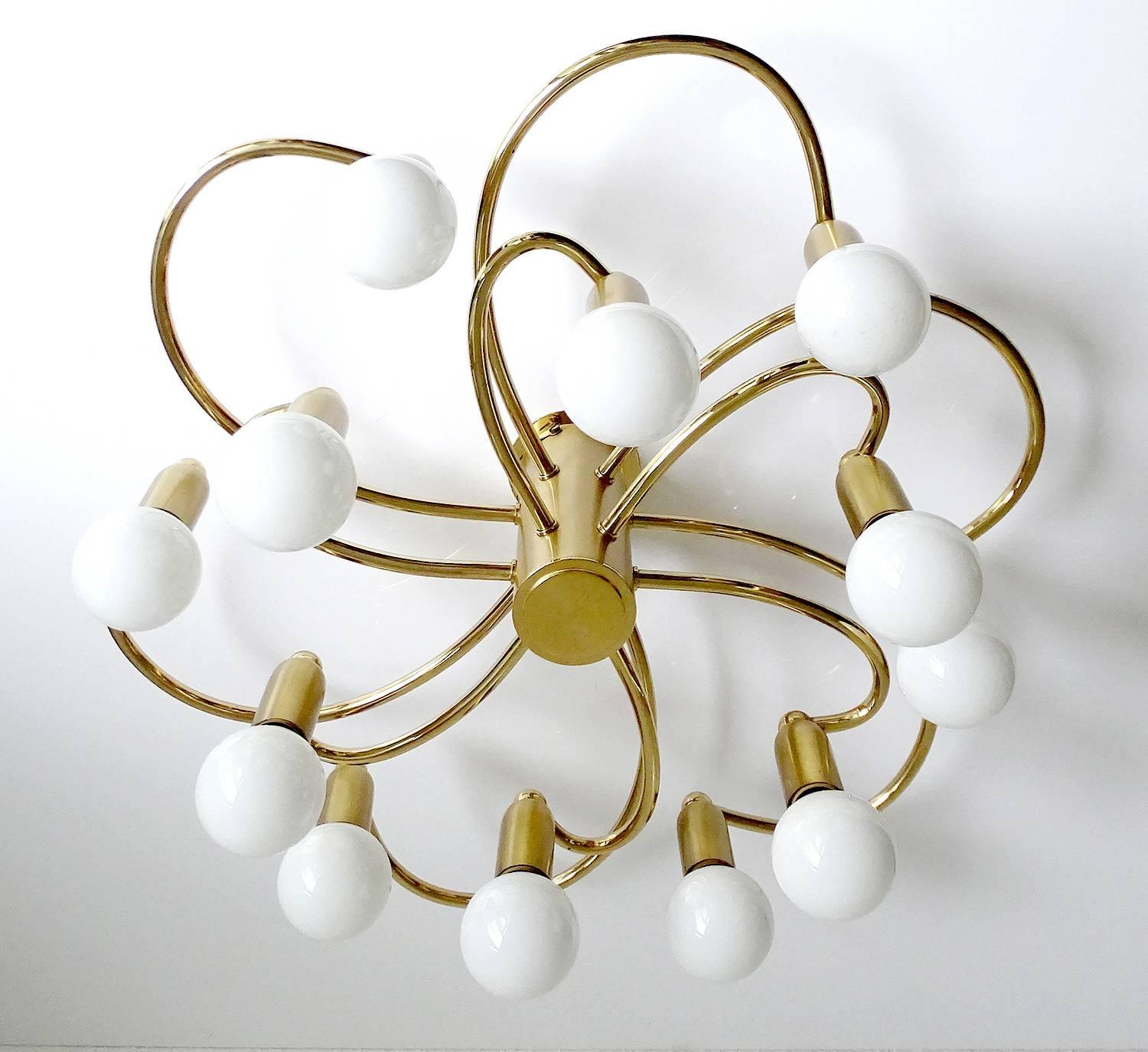 Mid-Century Modern Large MidCentury Sputnik Brass Flush Light Pendant , Stilnovo Gio Ponti Era 