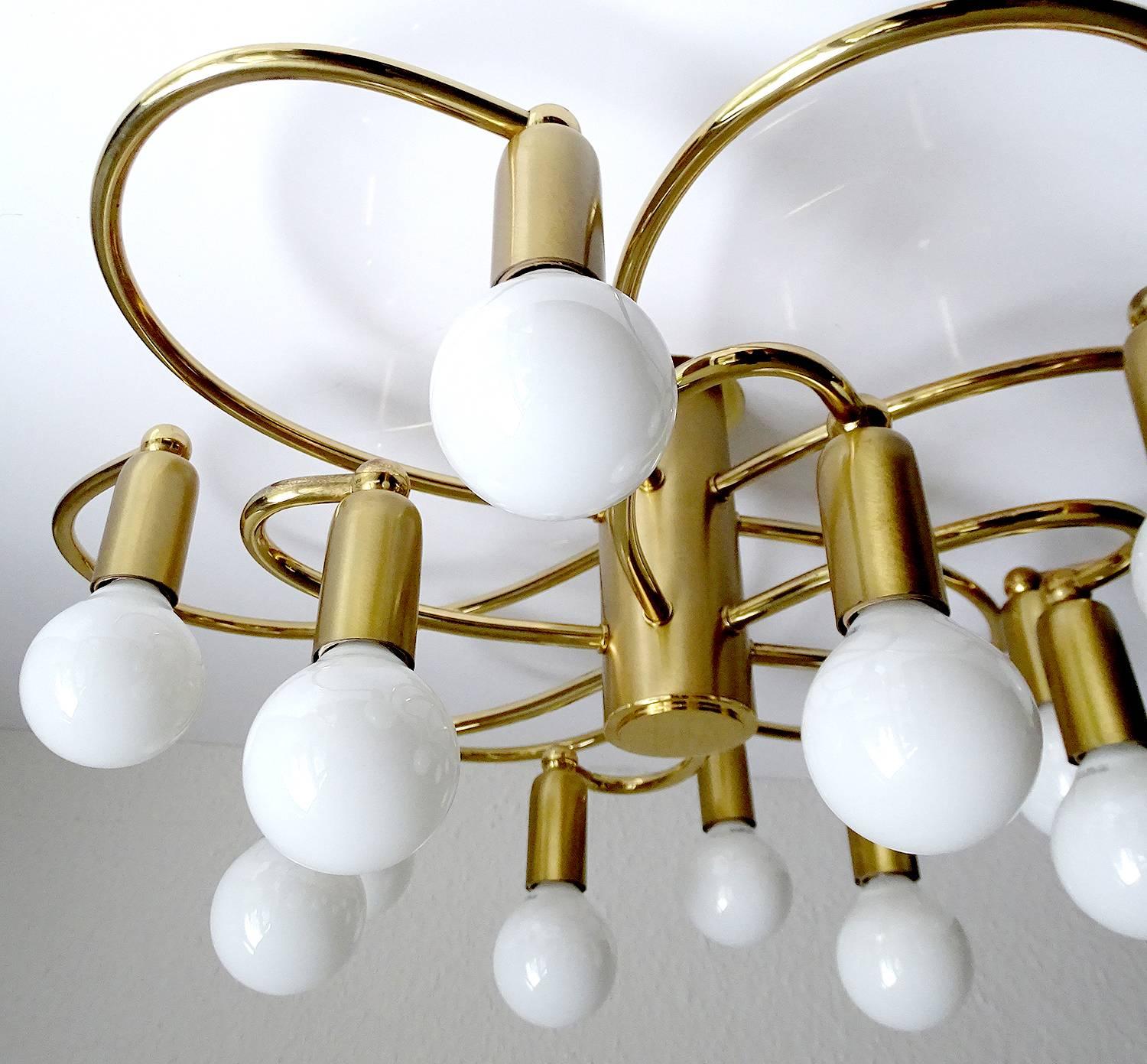 Large MidCentury Sputnik Brass Flush Light Pendant , Stilnovo Gio Ponti Era  5