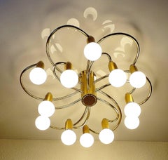 Large MidCentury Sputnik Brass Flush Light Pendant , Stilnovo Gio Ponti Era