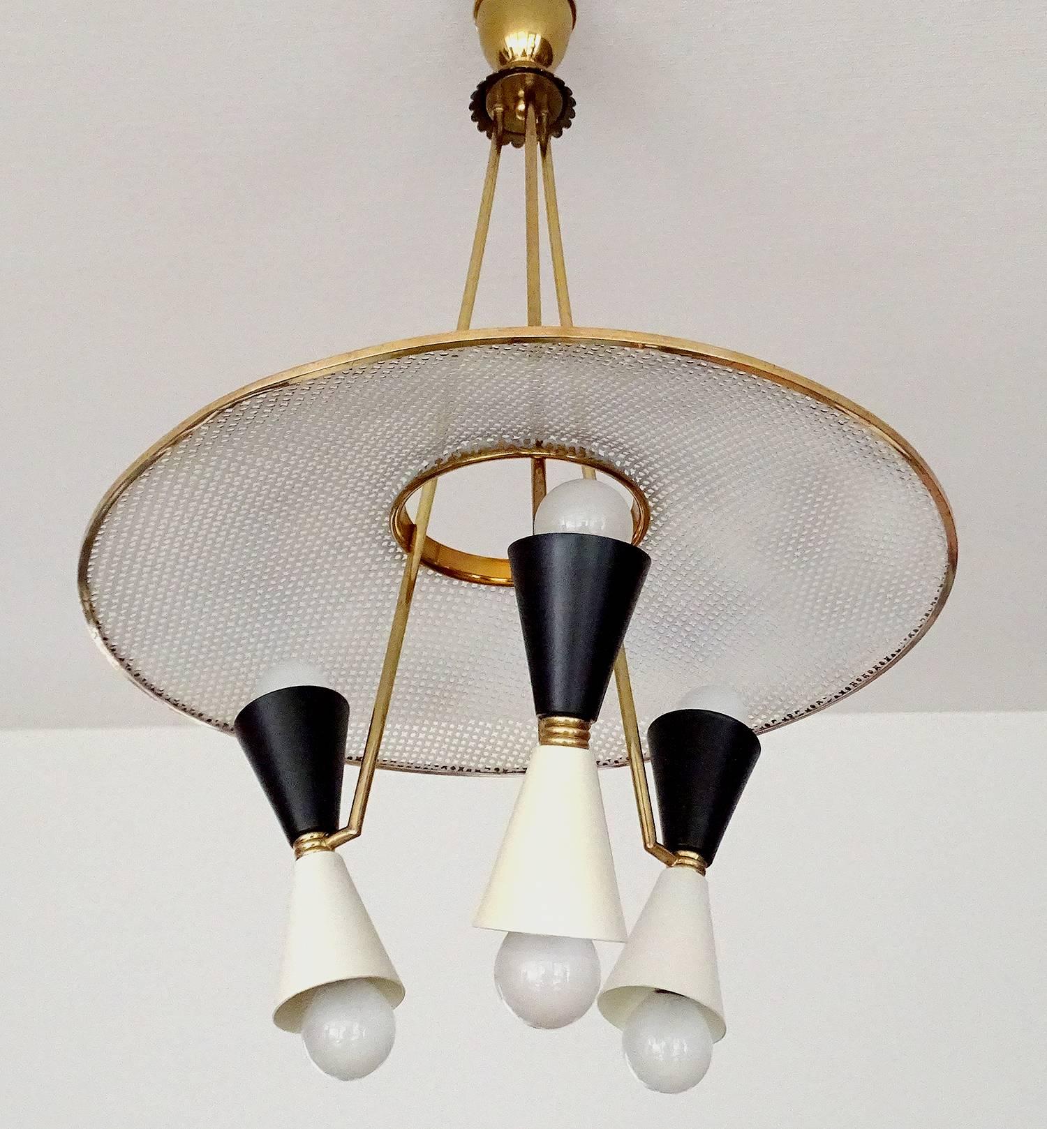  Large Stilnovo Style Chandelier with Diabolo Shades In Excellent Condition In Bremen, DE