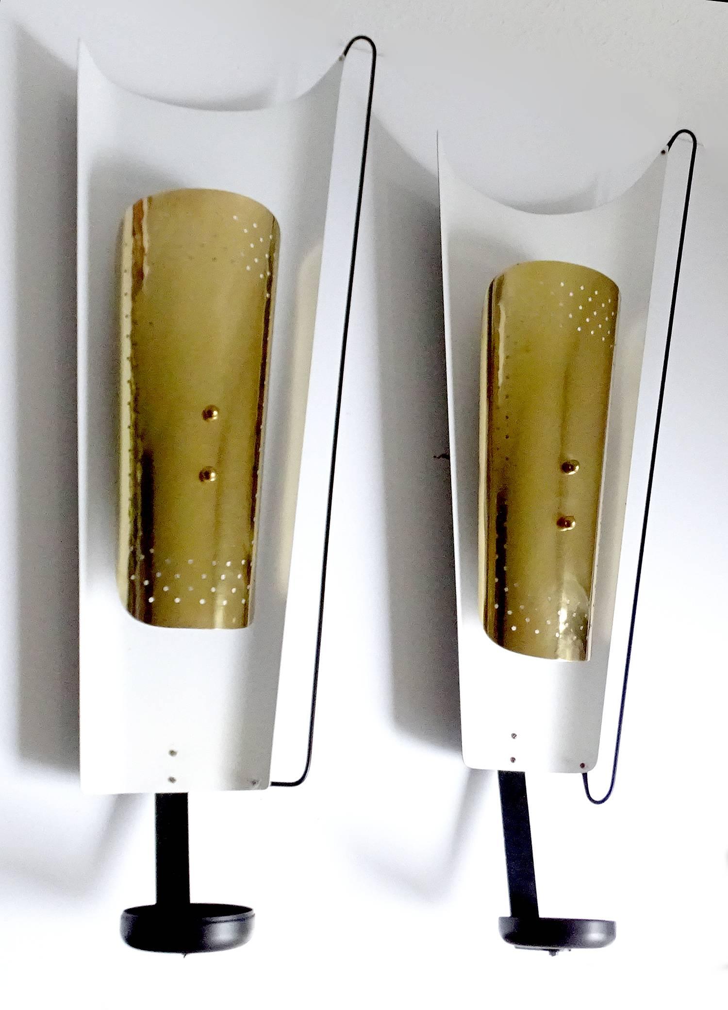 Pair XL French Midcentury Arlus Brass Sconces,  Gio Ponti Stilnovo Era, 60s For Sale 1