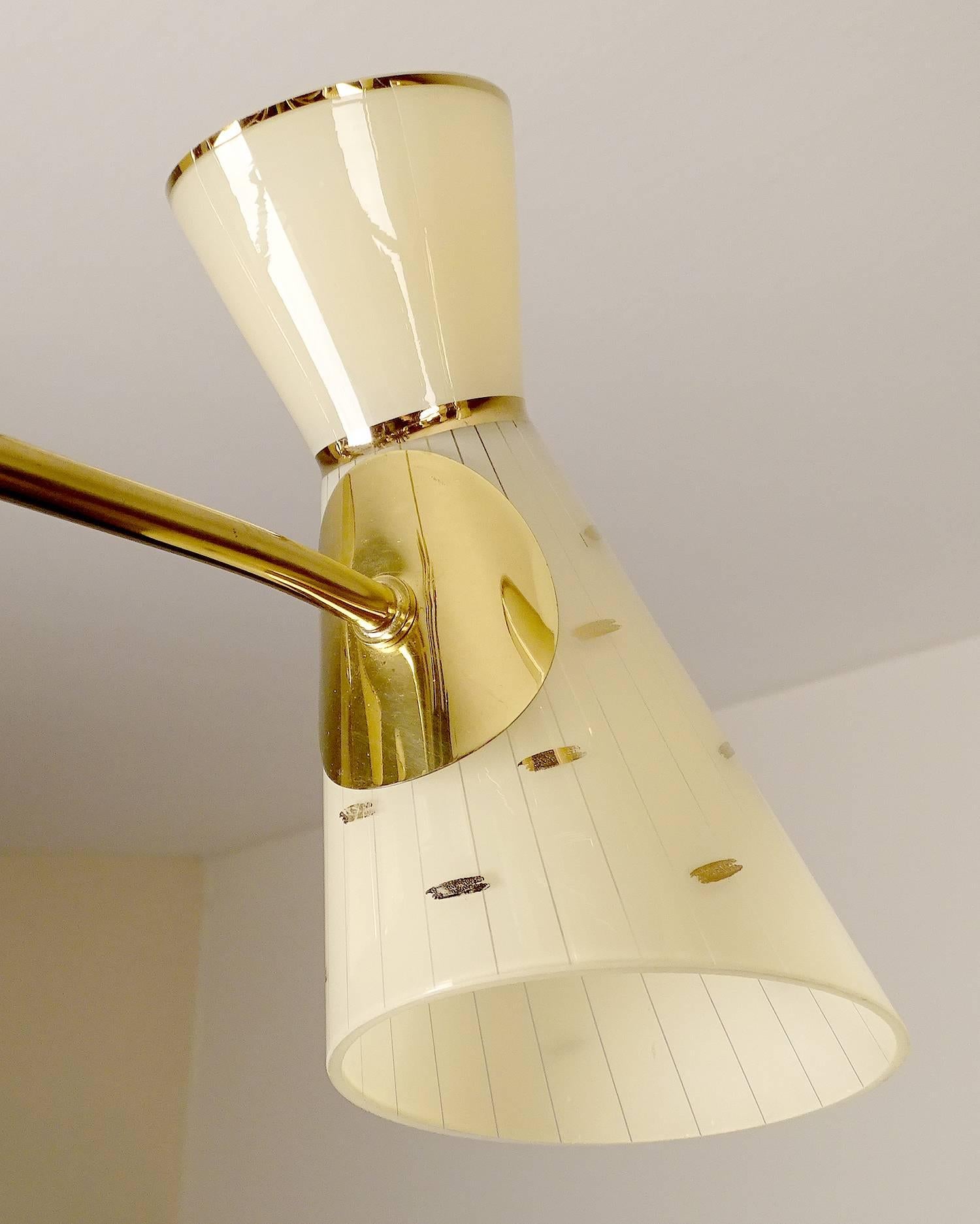 Mid Century Italian Diabolo Glass Brass Chandelier Pendant Light, Stilnovo Style For Sale 11