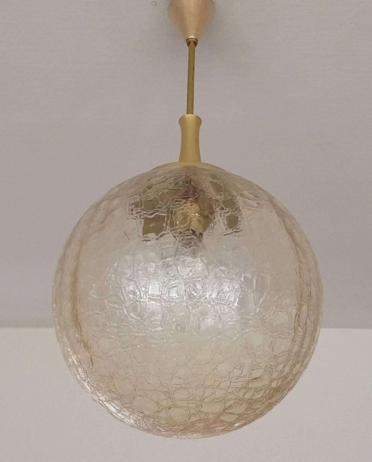 Mid-Century Modern  Large MidCentury Doria Glass Globe Brass Chandelier Pendant, Gio Ponti Era For Sale