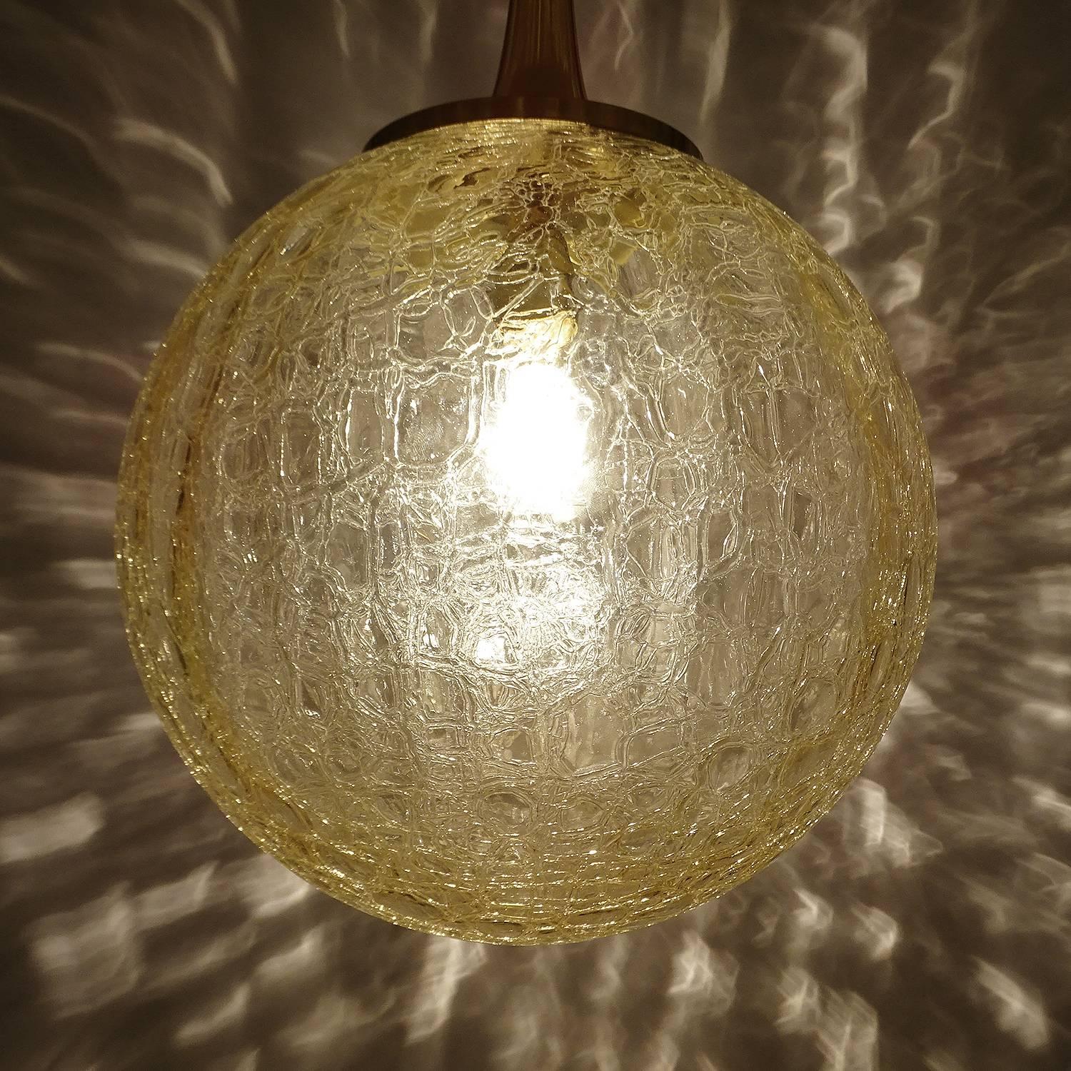  Large MidCentury Doria Glass Globe Brass Chandelier Pendant, Gio Ponti Era For Sale 2