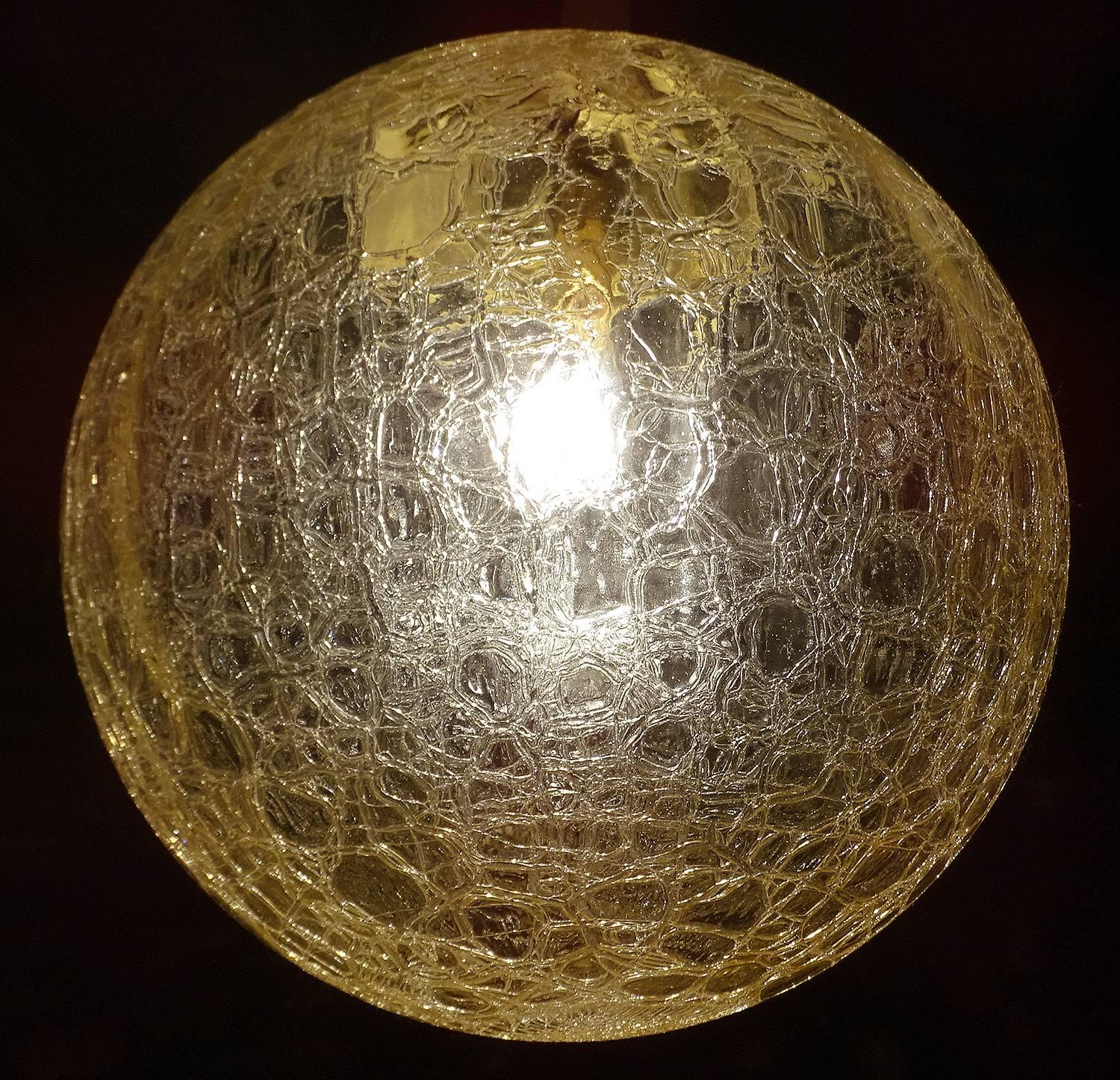  Large MidCentury Doria Glass Globe Brass Chandelier Pendant, Gio Ponti Era For Sale 1