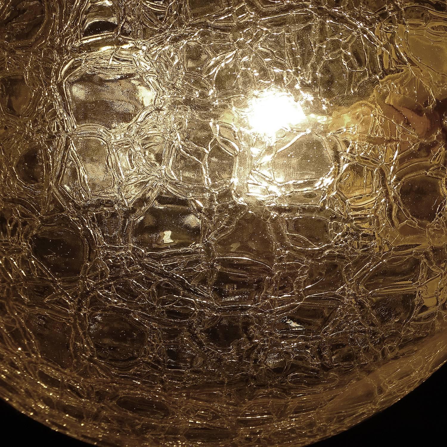 Blown Glass  Large MidCentury Doria Glass Globe Brass Chandelier Pendant, Gio Ponti Era For Sale