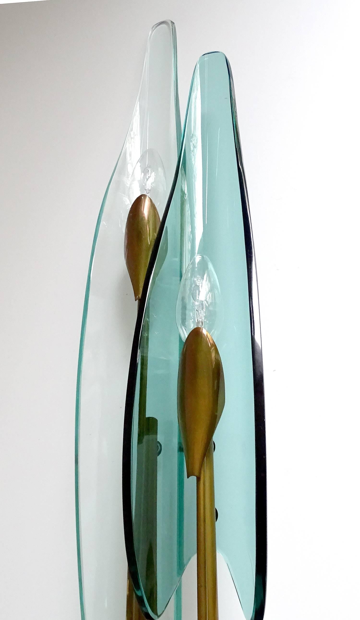 Brass Large  Max Ingrand Murano Glass Vanity Mirror Sconce,  Gio Ponti Era