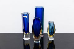 Set of Four Block Faceted Vases, Murano Glass, Prod. Sommerso, Italy, circa 1960