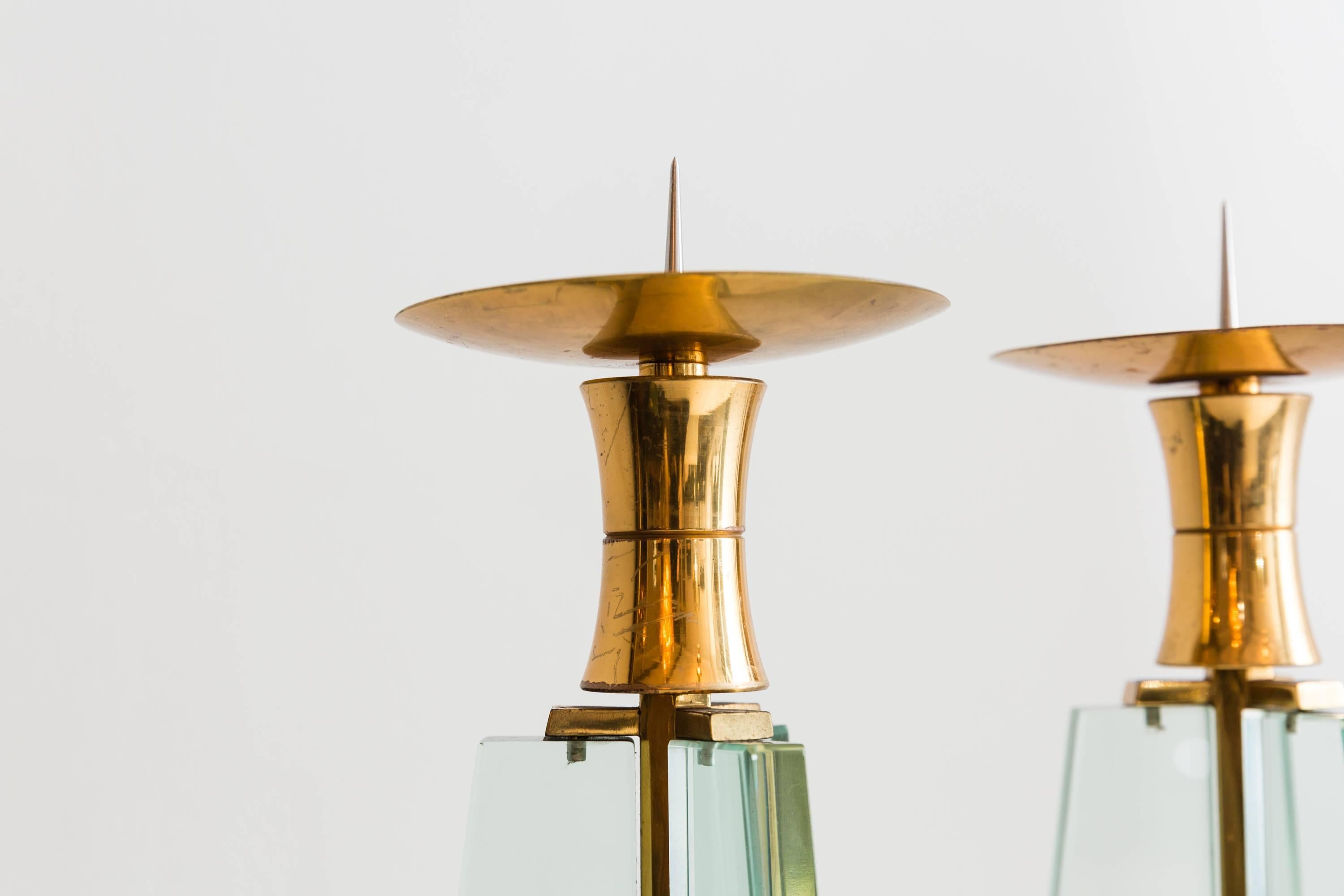 Brass Pair of Fontana Arte Candle Holder, Italy circa 1950