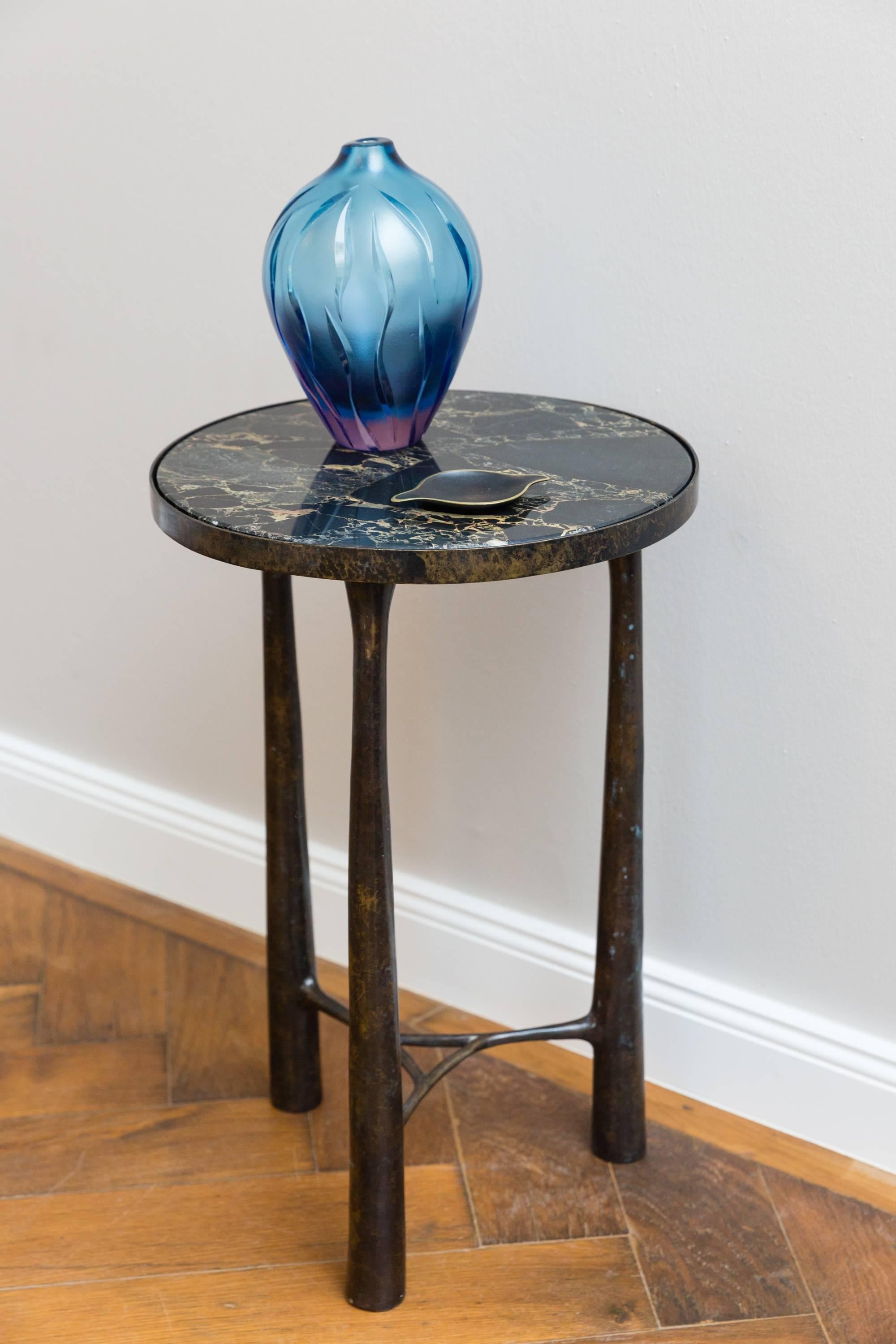Coffee table/side table bronze and marble, limited edition, handmade bronze base, marble top.