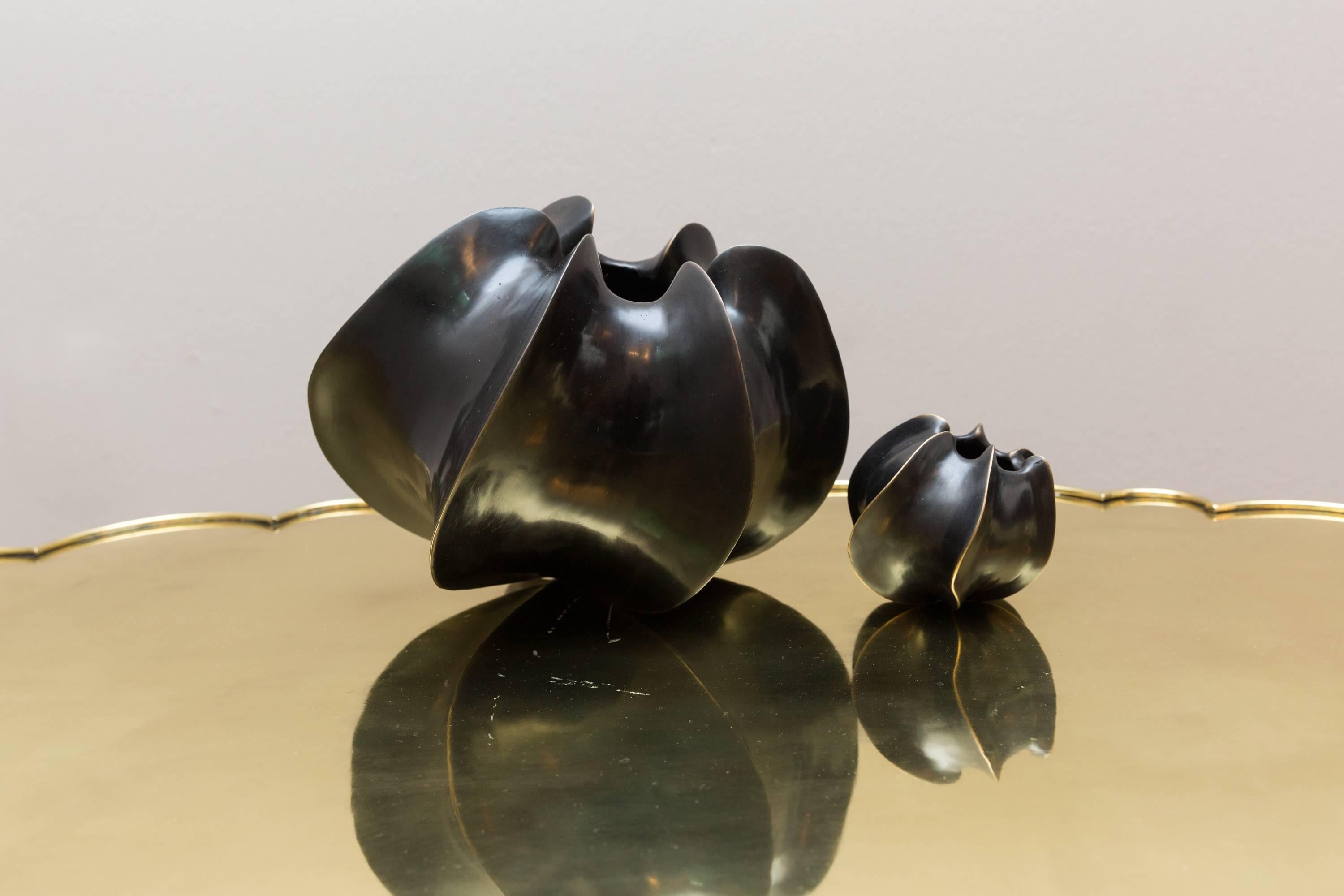 Pair of handmade bronze vases, 