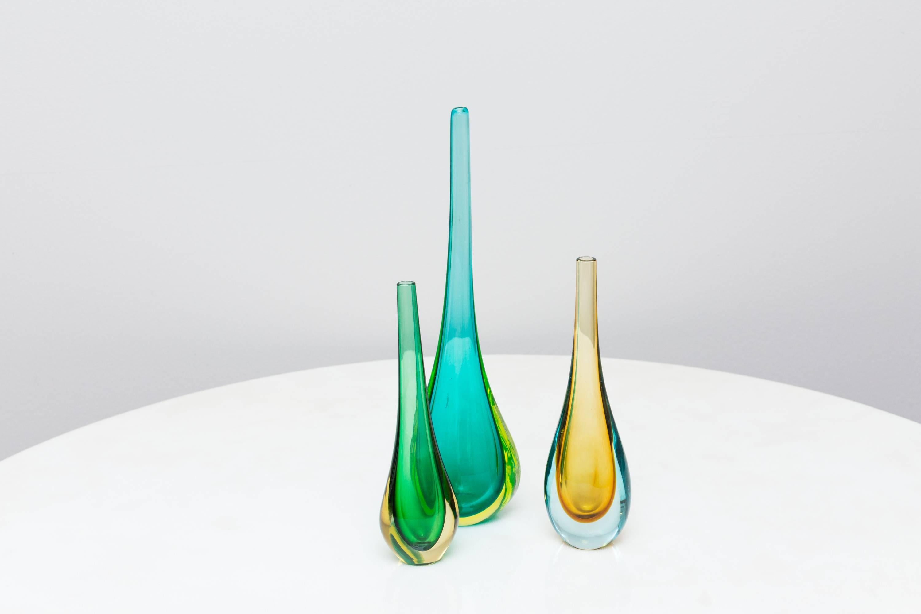 Mid-Century Modern Set of Three Murano Glass Vases by Flavio Poli, Prod. Seguso, Italy, circa 1960
