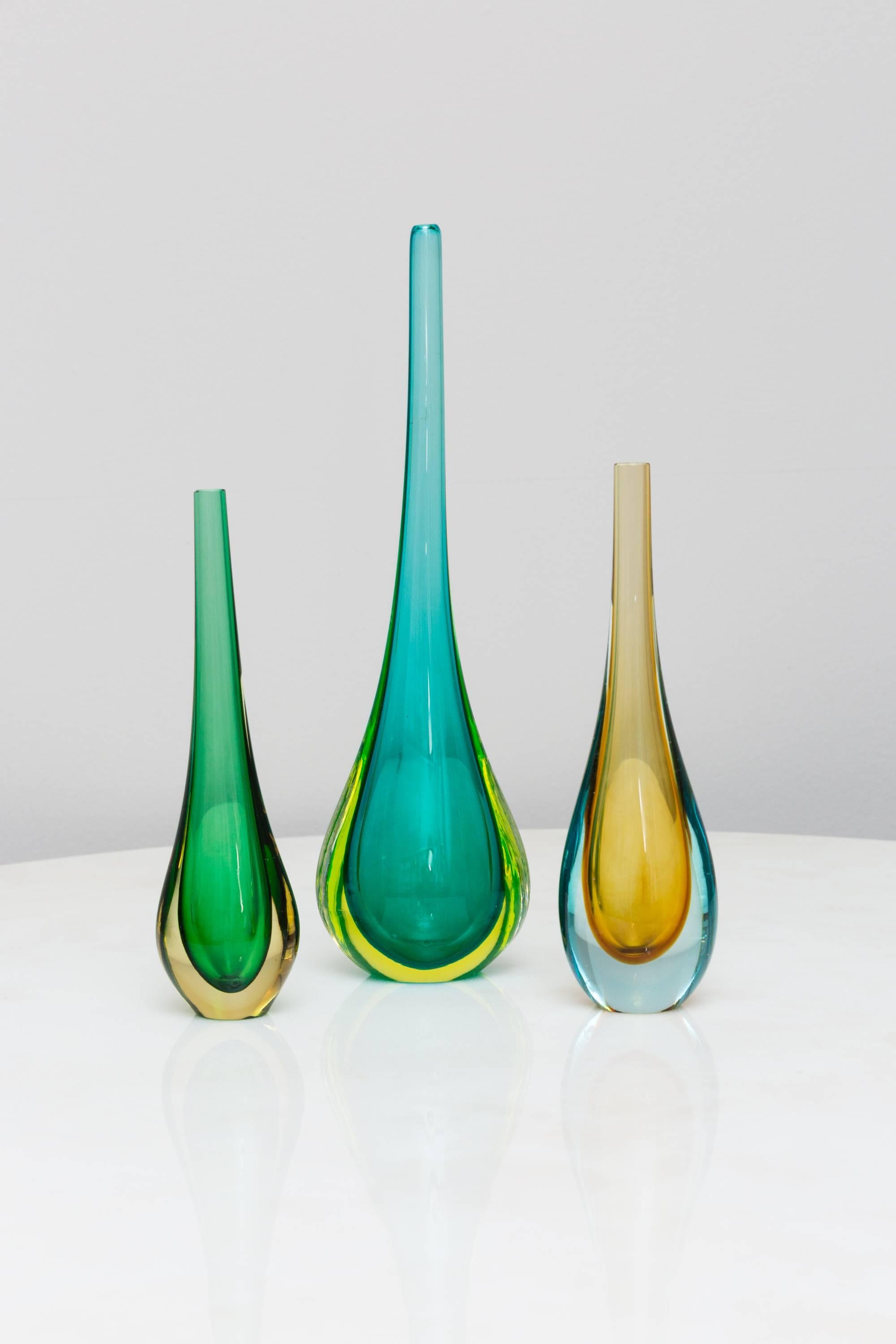 Set of Three Murano Glass Vases by Flavio Poli, Prod. Seguso, Italy, circa 1960 4