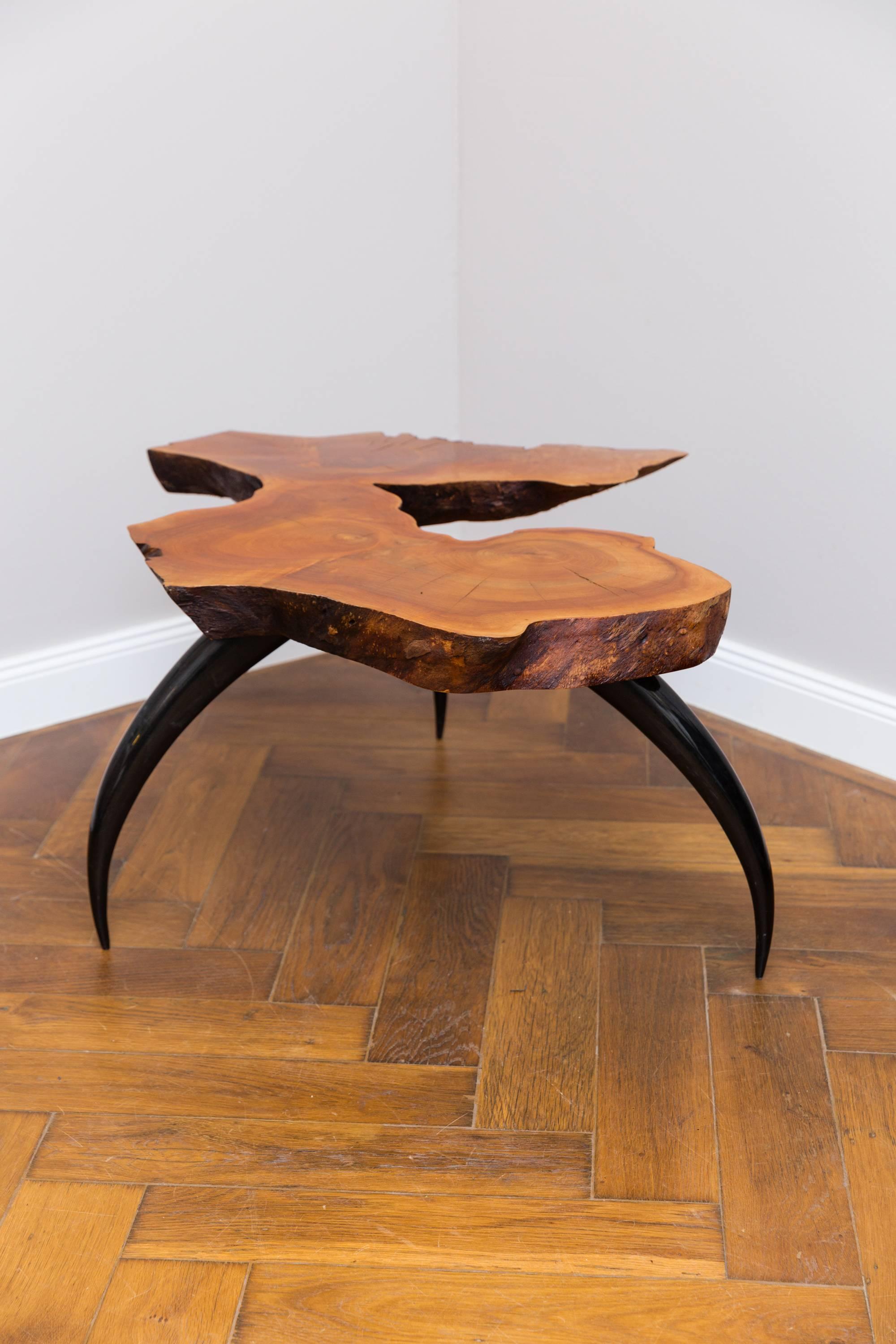 Coffee table, MESA 1 by Jaro Komon, Germany 2015, unique piece, of the series Dynamic Objects, Cherrywood, horn legs in carbon fibers, shellac polished surface.
Measures: Height 48 cm x length 69 cm x depth 63 cm
Published in the booklet KOMON