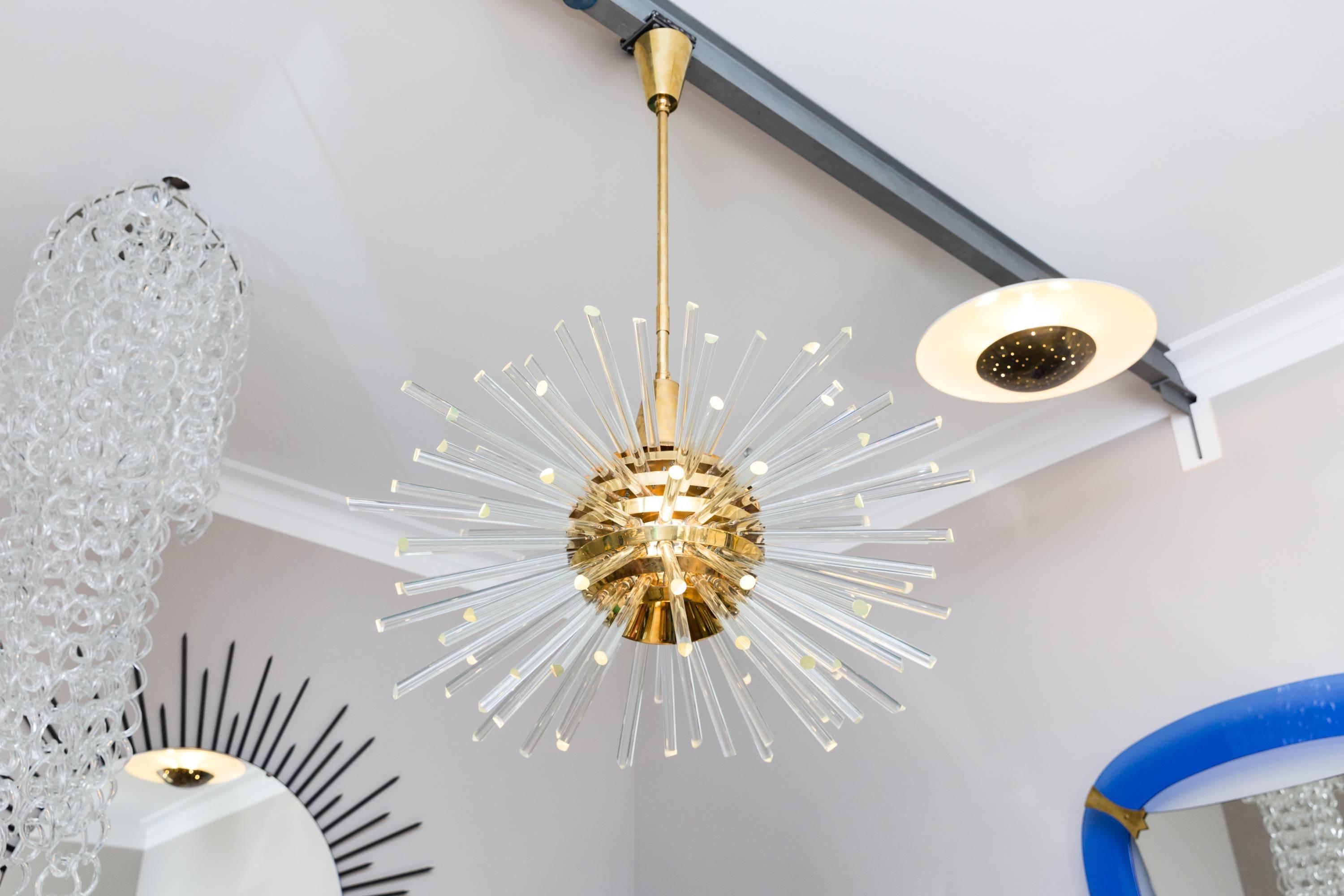 Amazing big miracle chandelier by Bakalowits and Söhne, Austria Vienna, circa 1960, crystal glass rods, brass suspension. Measures: Diameter 100 cm, height within canopy and rod 140 cm (rod are adjustable in the height). Height of the star 60 cm.