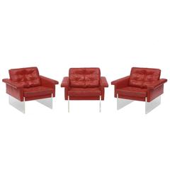 Leather and Lucite Vintage Italian Armchairs of the 1970s 7