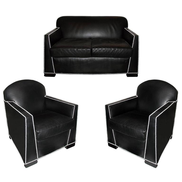 Authentische Sofa-Gruppe mit zwei Sesseln, Pierre Chareau zugeschrieben 1
