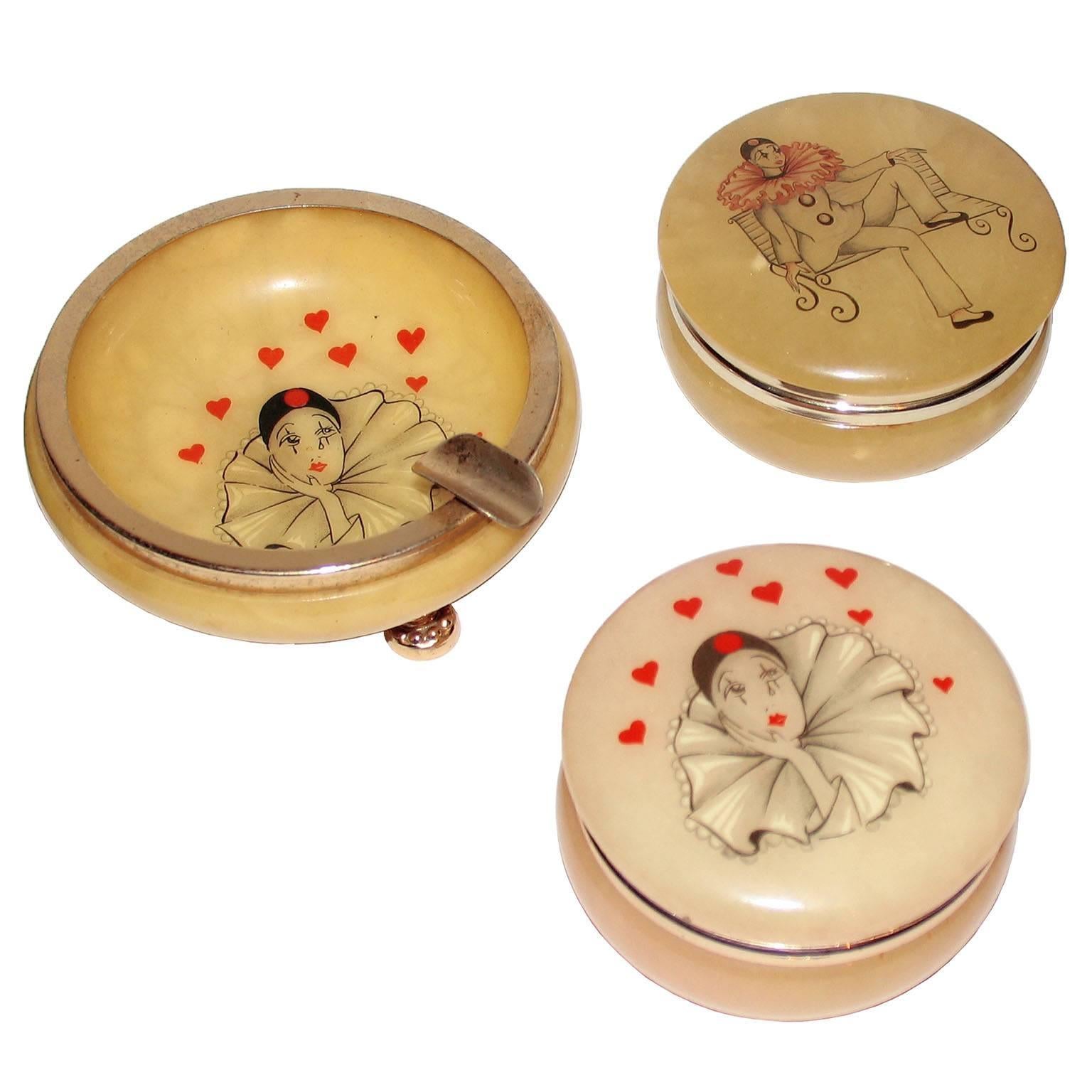 Alabaster Jewelry Boxes and Ashtray