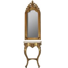 Louis Philippe Baroque Giltwood Mirror and Console Table