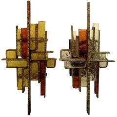 Brutalist Metal and Glass Sconces in the Style of Poliarte, Italy, circa 1965 11