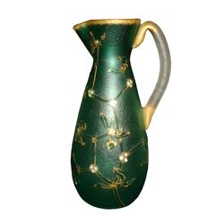 Daum French Art Nouveau Acid Etched Glass Vase or Pitcher with Enamel 1