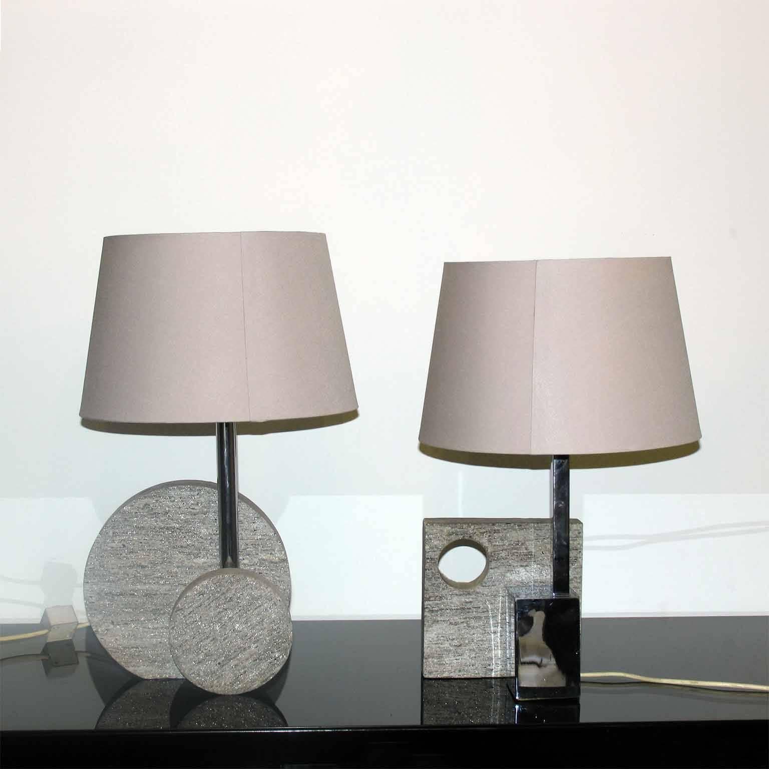 Carved Stone Italian Table Lamps in the Style of Mangiarotti 2