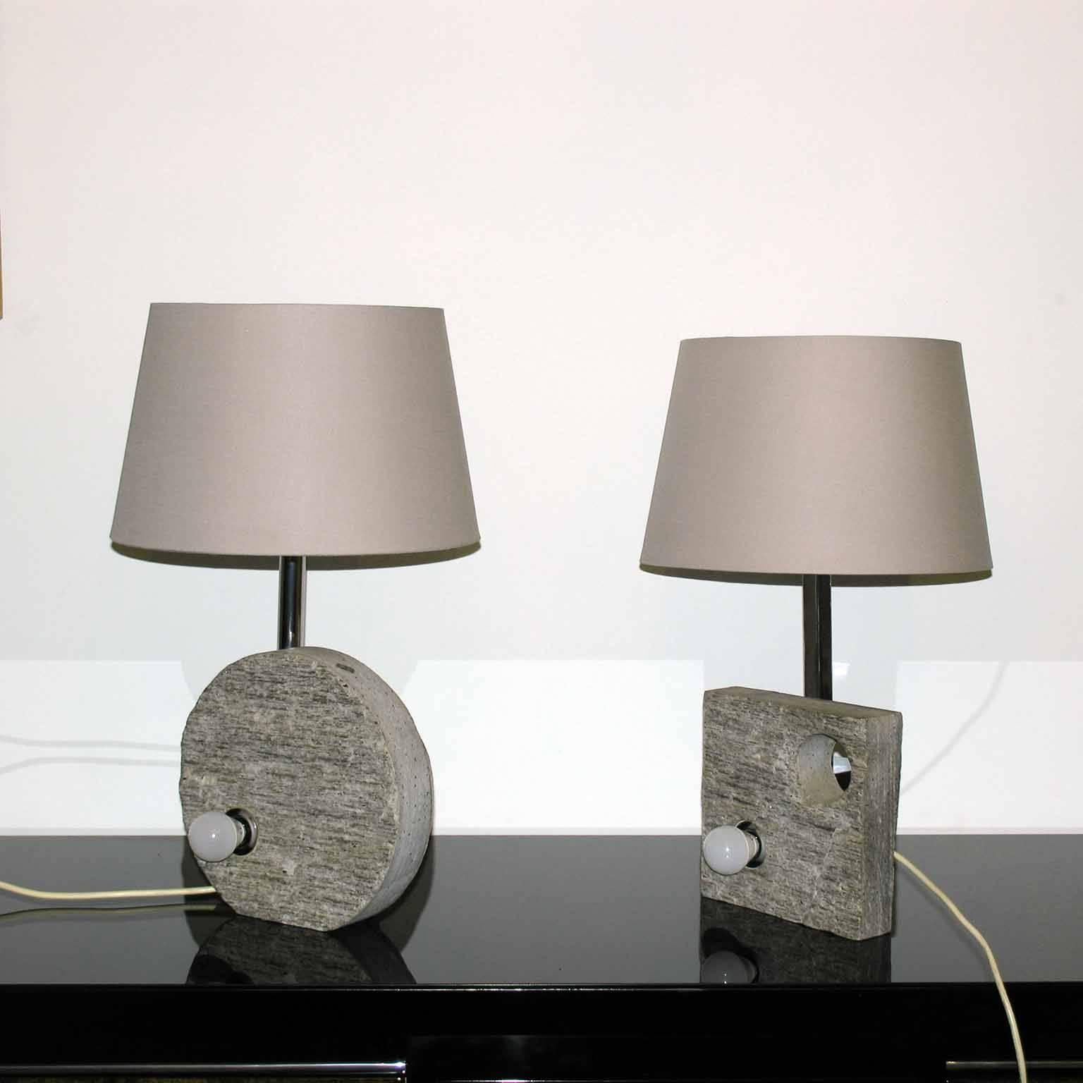 Carved Stone Italian Table Lamps in the Style of Mangiarotti In Good Condition In Bochum, NRW