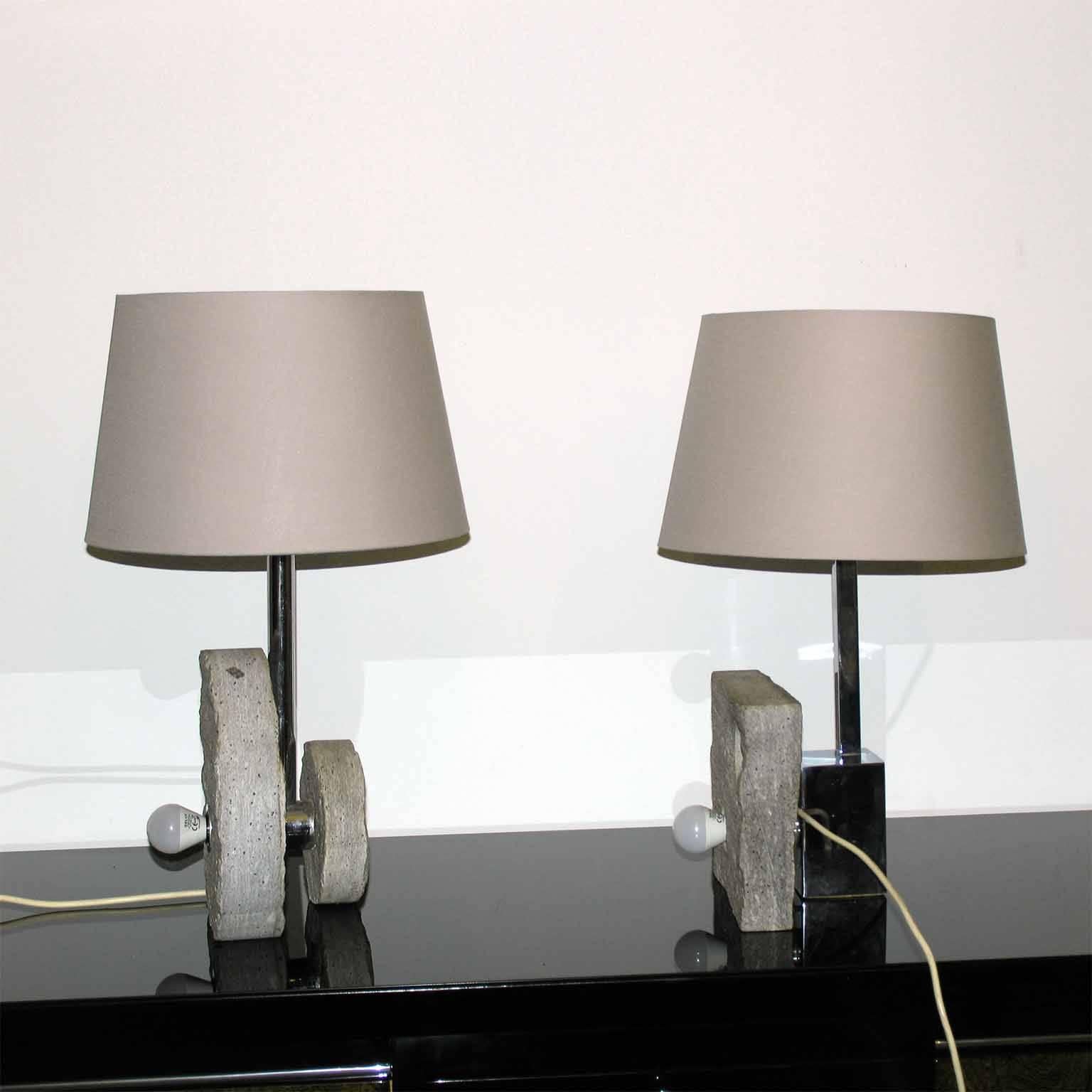 Late 20th Century Carved Stone Italian Table Lamps in the Style of Mangiarotti
