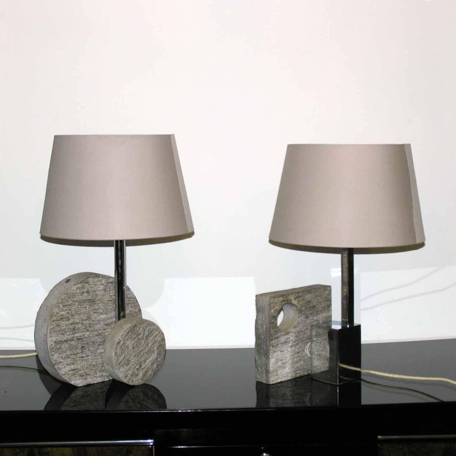 Carved Stone Italian Table Lamps in the Style of Mangiarotti 1