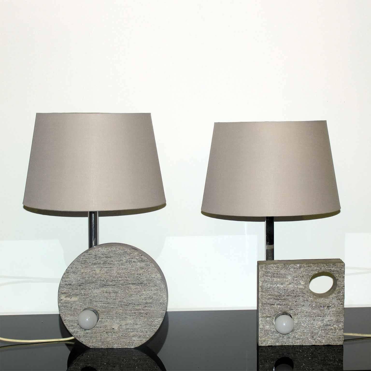 Hand-Carved Carved Stone Italian Table Lamps in the Style of Mangiarotti