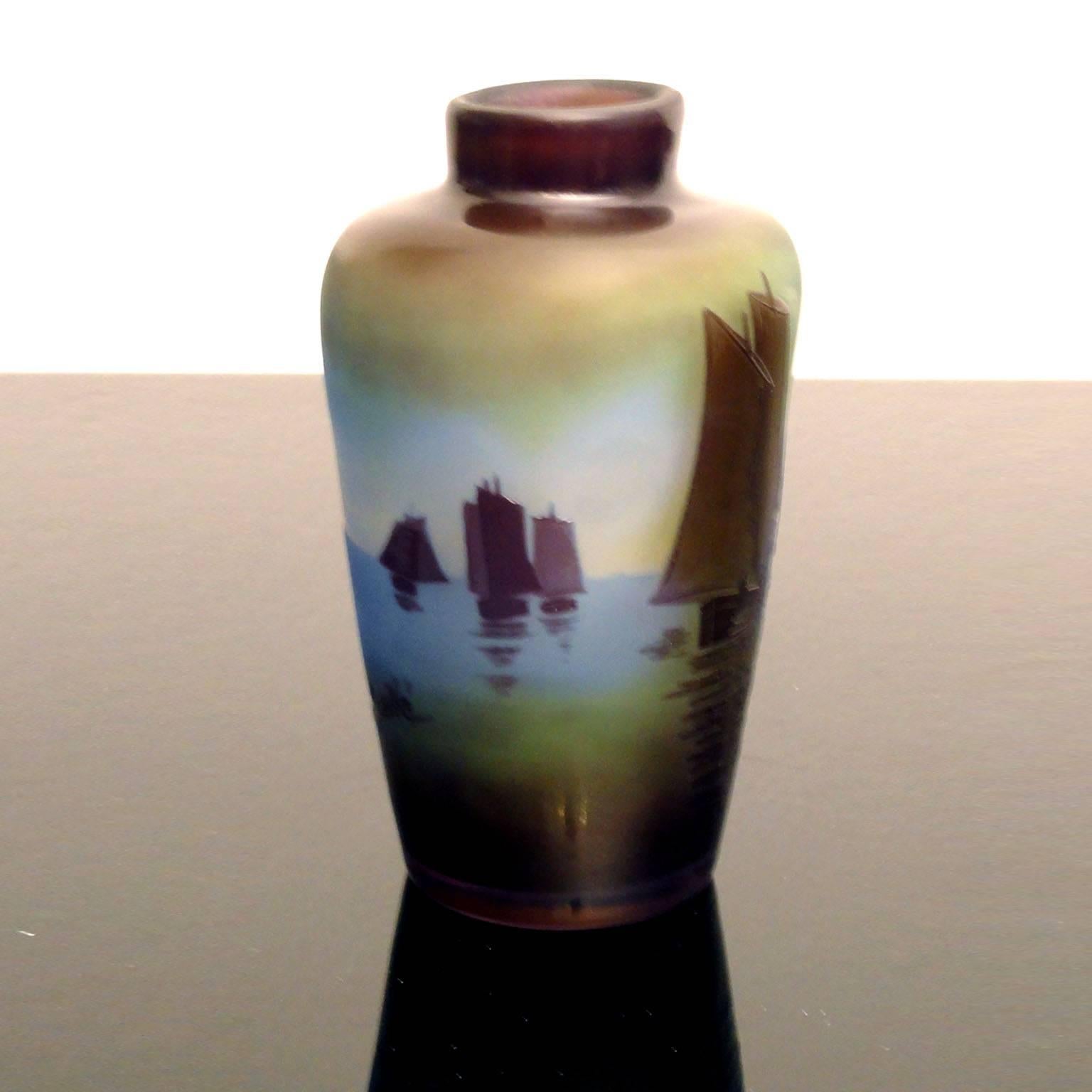 Molded Very Rare Art Nouveau Scenic Vase by Emile Galle