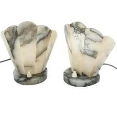 Art Deco Alabaster Table Lamps, France, circa 1930 9