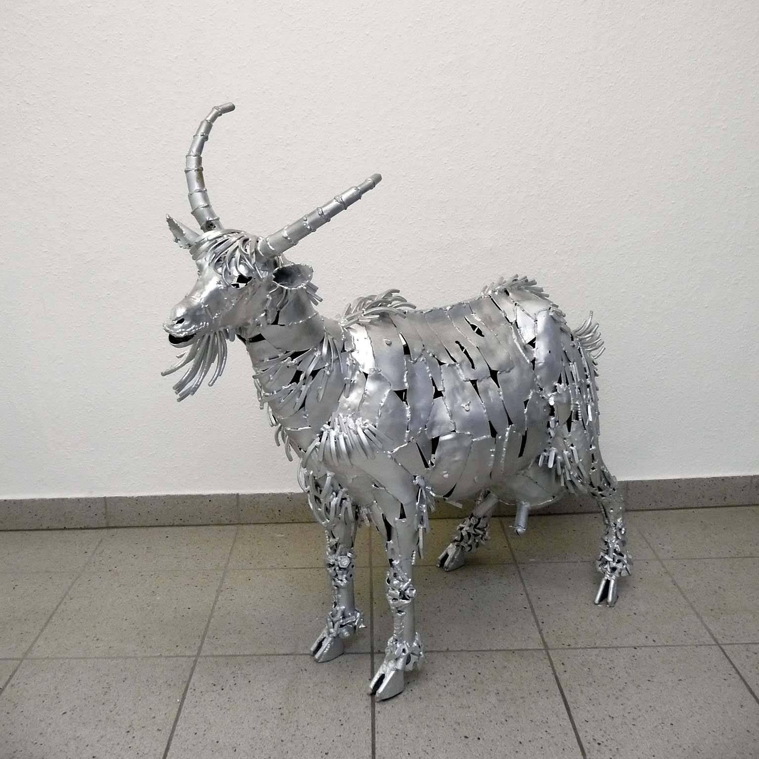 Finnish Unique Piece Sculpture Metal Goat by Veikko Haukkavaara, Finland, 1979