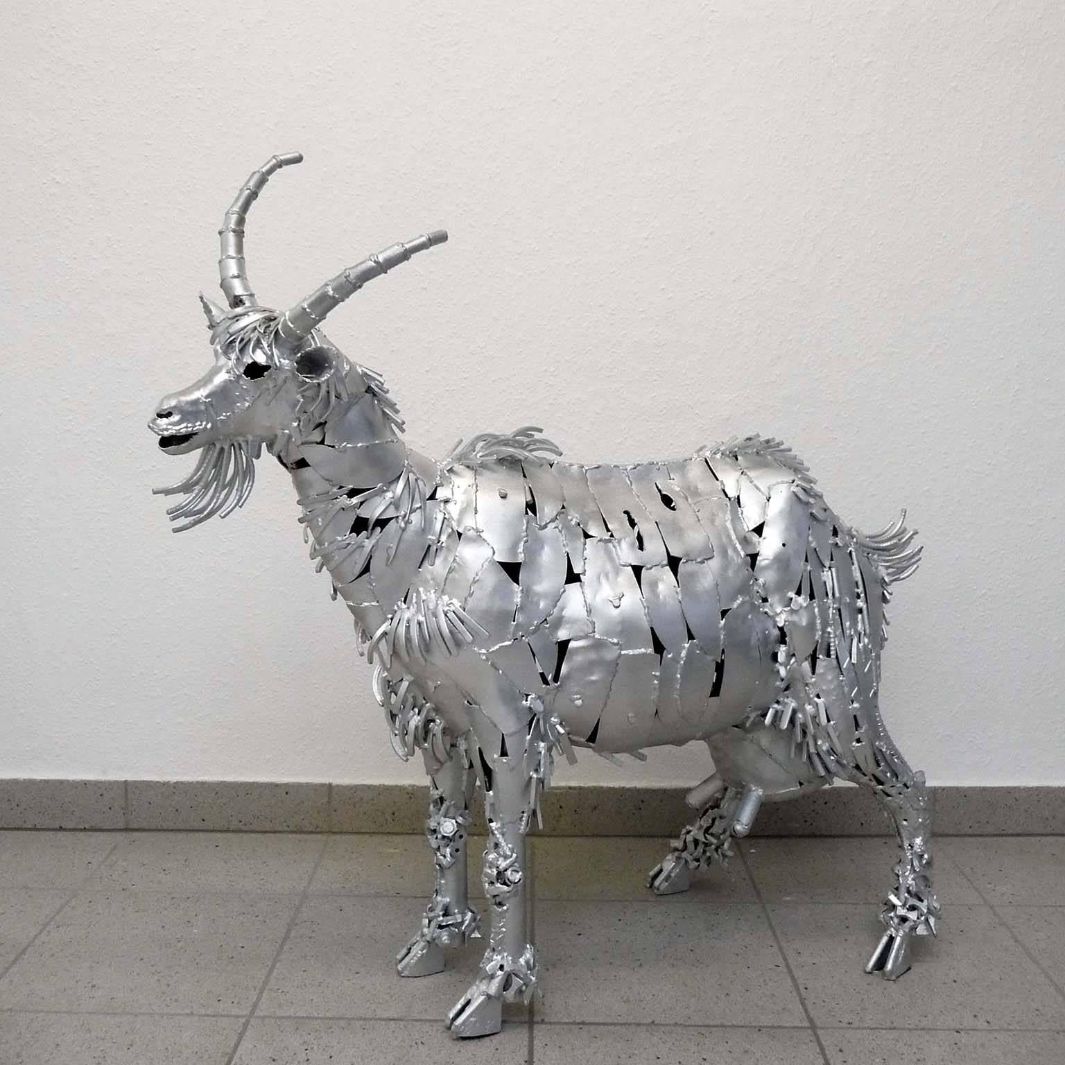 Late 20th Century Unique Piece Sculpture Metal Goat by Veikko Haukkavaara, Finland, 1979