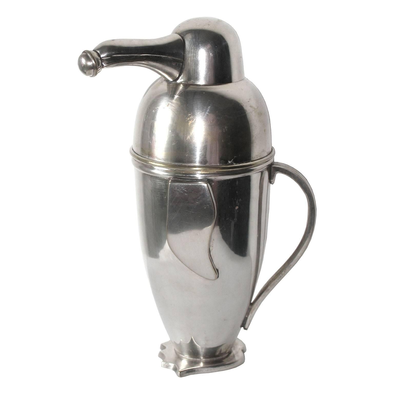 Art Deco Silvered Cocktail Shaker Penguin in the Style of Napier