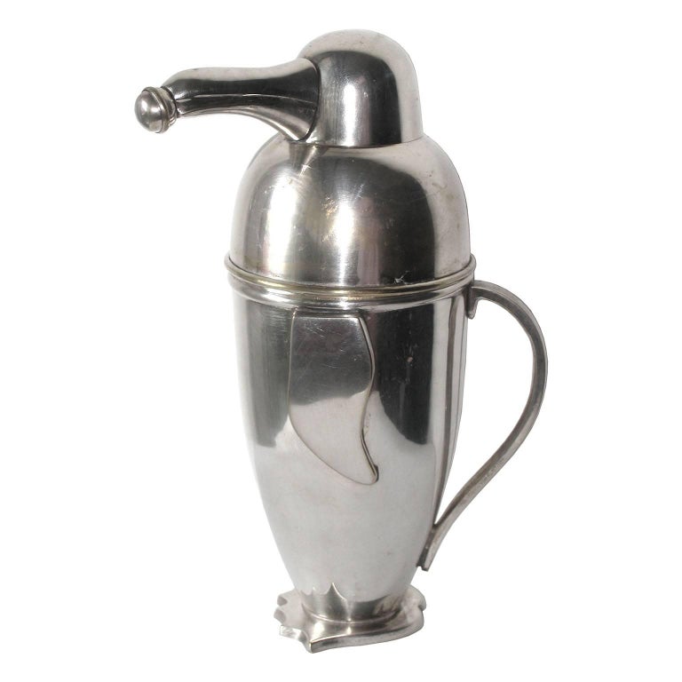 Art Deco Silvered Cocktail Shaker Penguin in the Style of Napier at 1stdibs