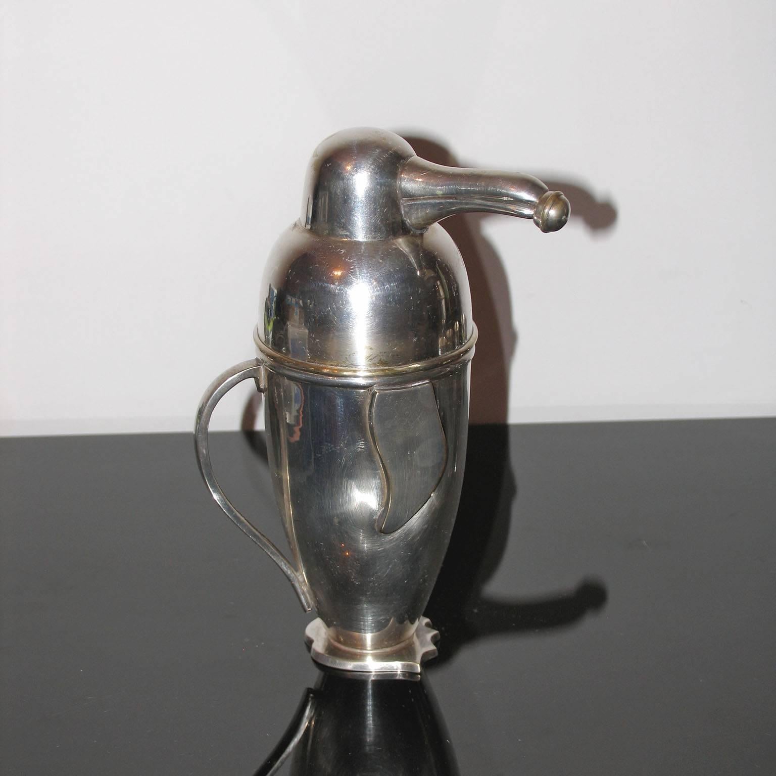 Brass Art Deco Silvered Cocktail Shaker Penguin in the Style of Napier