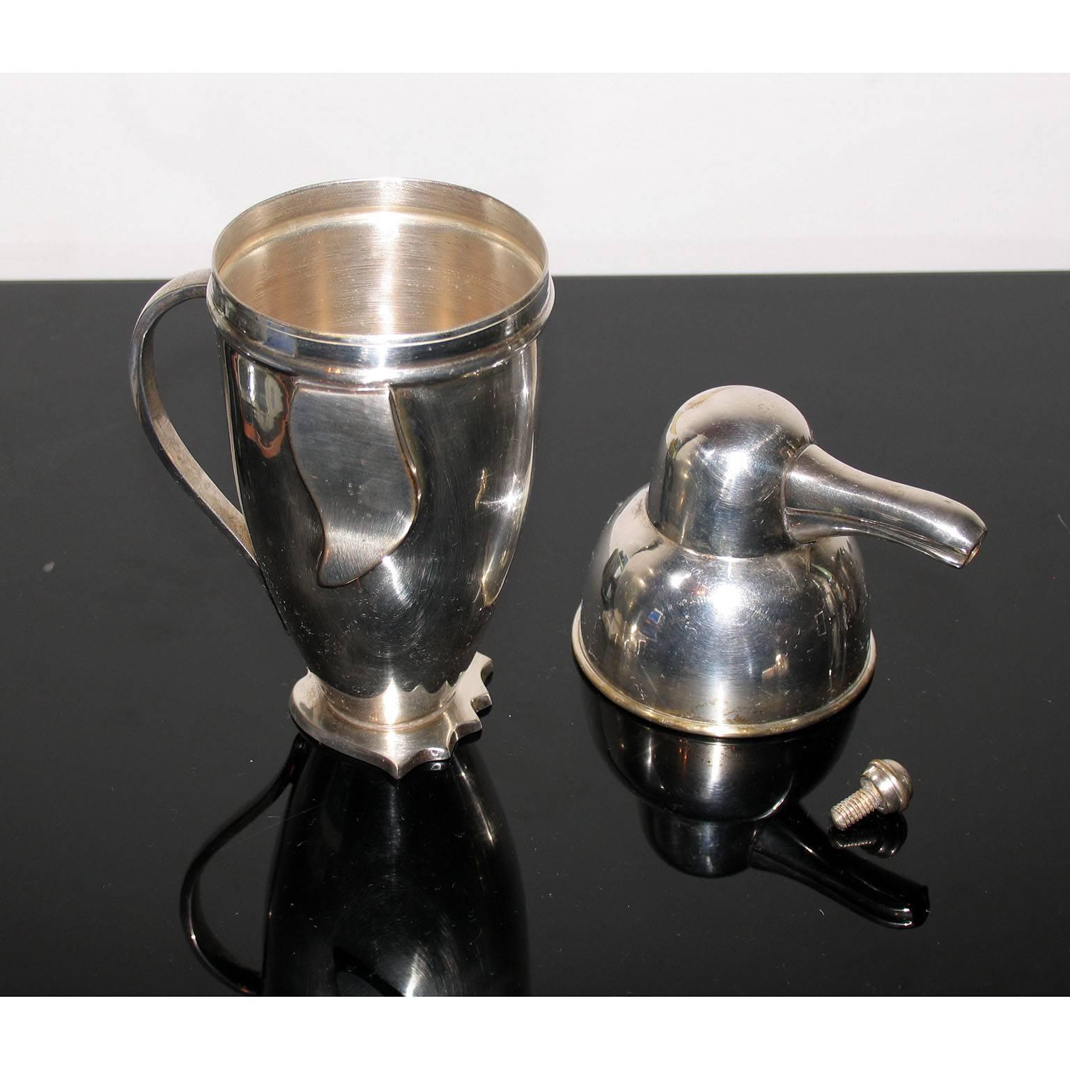 Art Deco Silvered Cocktail Shaker Penguin in the Style of Napier 1