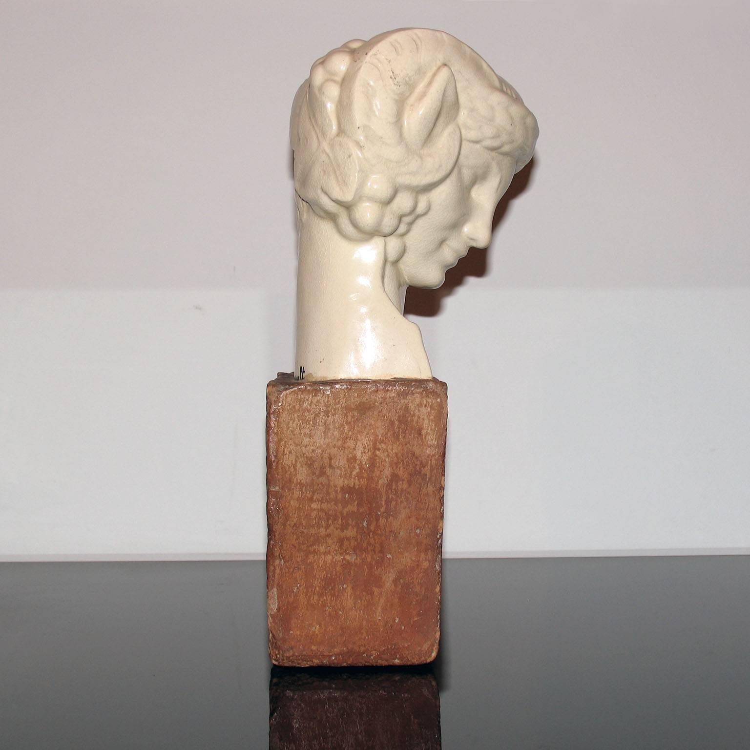 French Faun Head Ceramic Sculpture by Foucault