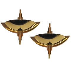 Pair of Large German Brass Wall Lights of the 1970s